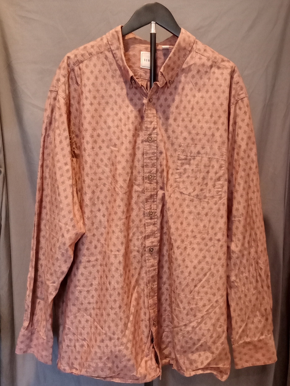 ROWM Patterned Button-Down Shirt Brick Red Color Men's Size 3XT